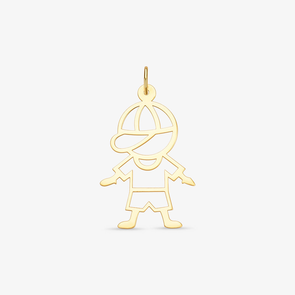 Pingente Menino Vazado com Boné em Ouro Amarelo 18K