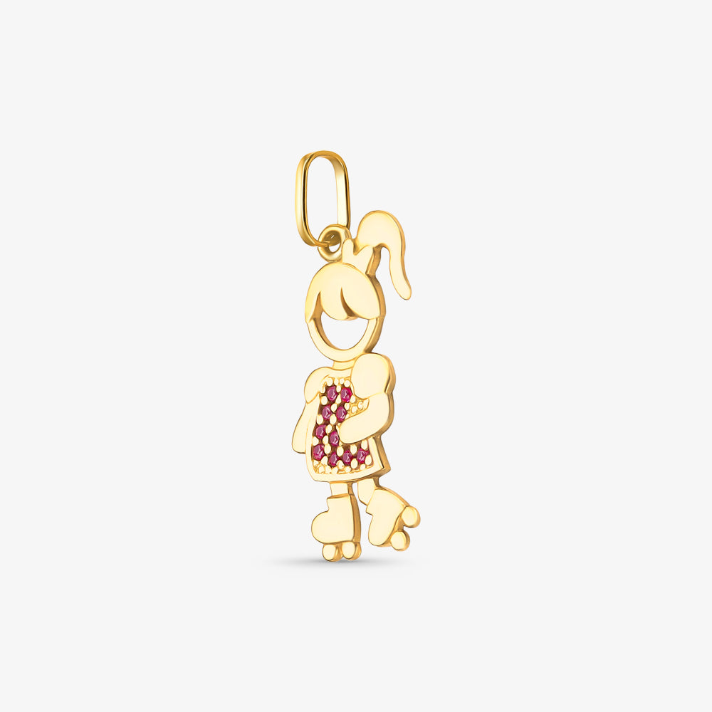 Pingente Menina de Patins com Pedras em Ouro Amarelo 18K