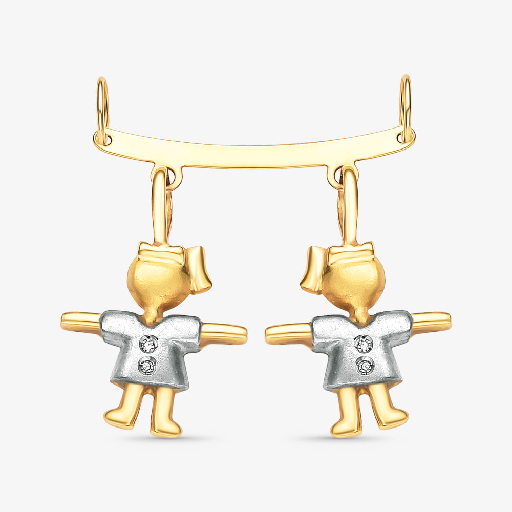 Pingente Canga com 2 Meninas e Diamante em Ouro Amarelo 18K