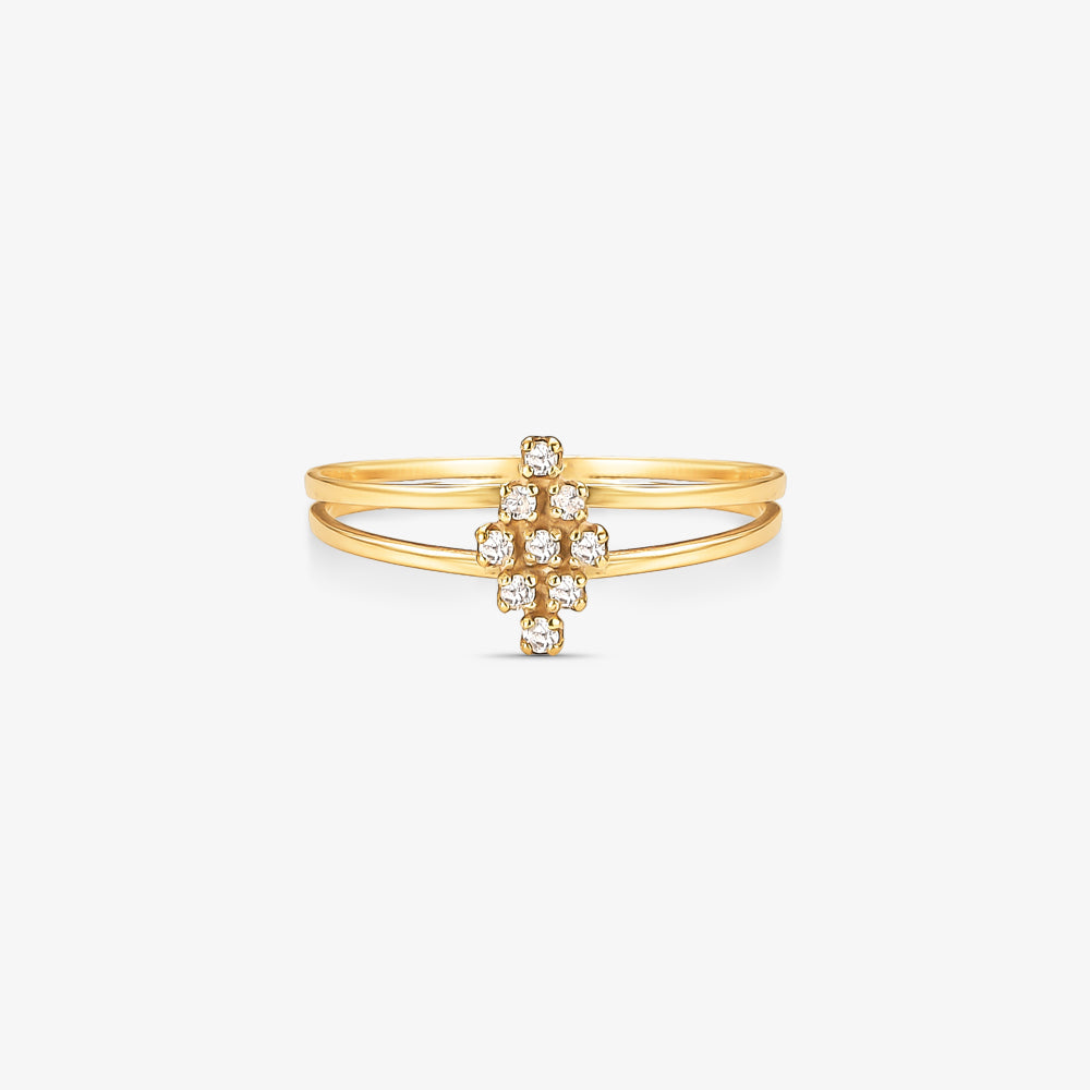 Anel Charm Meia Aliança com Diamantes em Ouro Amarelo 18K