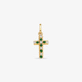 Pingente Cruz com Diamantes e Esmeraldas Naturais em Ouro Amarelo 18K