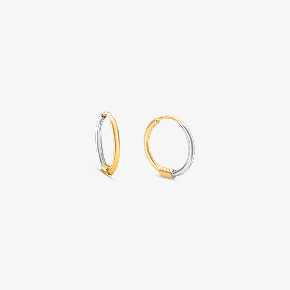 Brinco Argola Fina Redonda Bicolor em Ouro 18K
