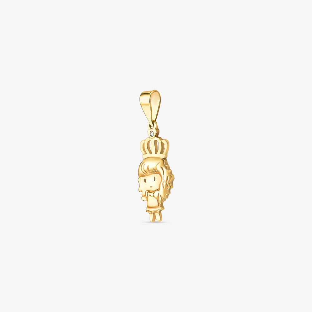 Pingente Menina com Coroa em Ouro Amarelo 18K