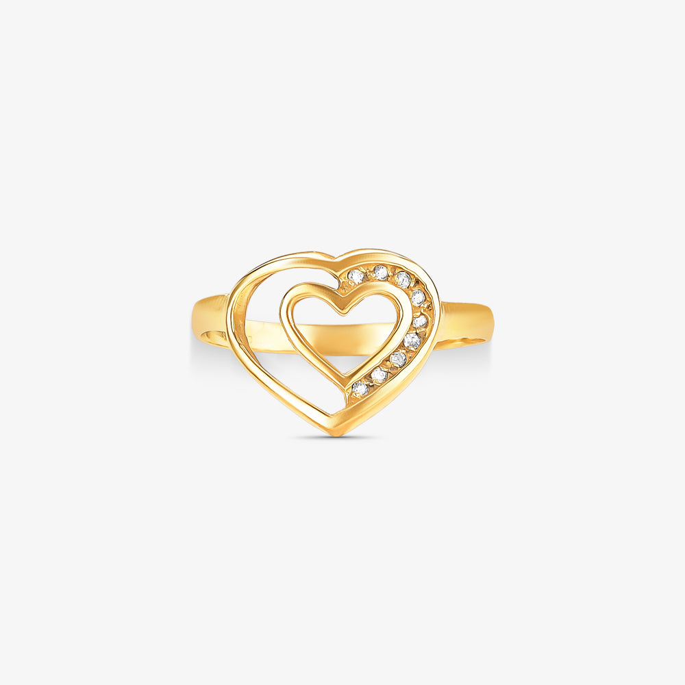 Anel Coração com Diamante em Ouro Amarelo 18K