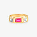 Anel Rei com Diamante e Rubi Natural em Ouro Amarelo 18K