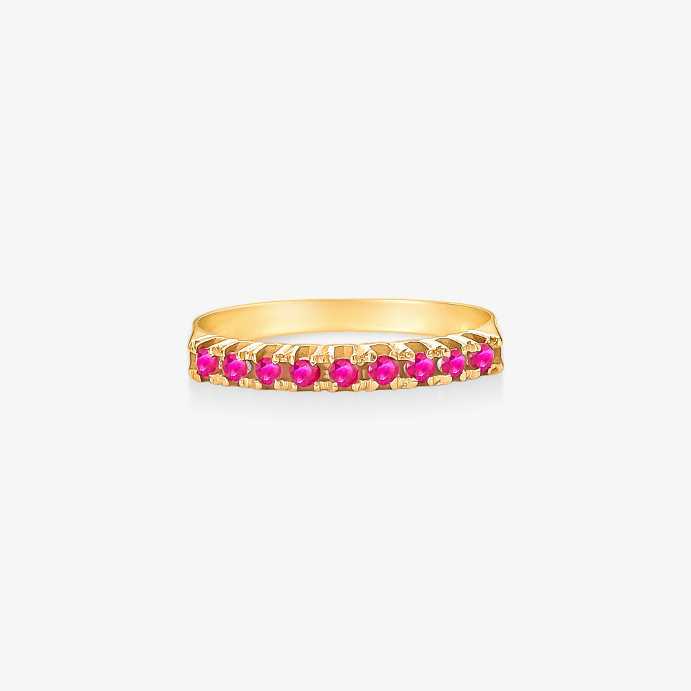Anel BrilhoMeia Aliança com Rubis Naturais em Ouro Amarelo 18K