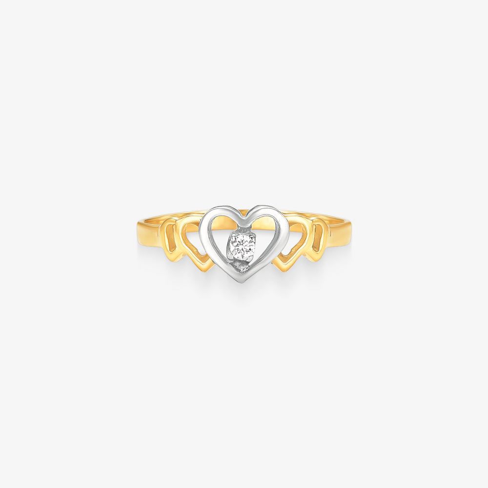 Anel Corações Bicolor com Diamante em Ouro 18K