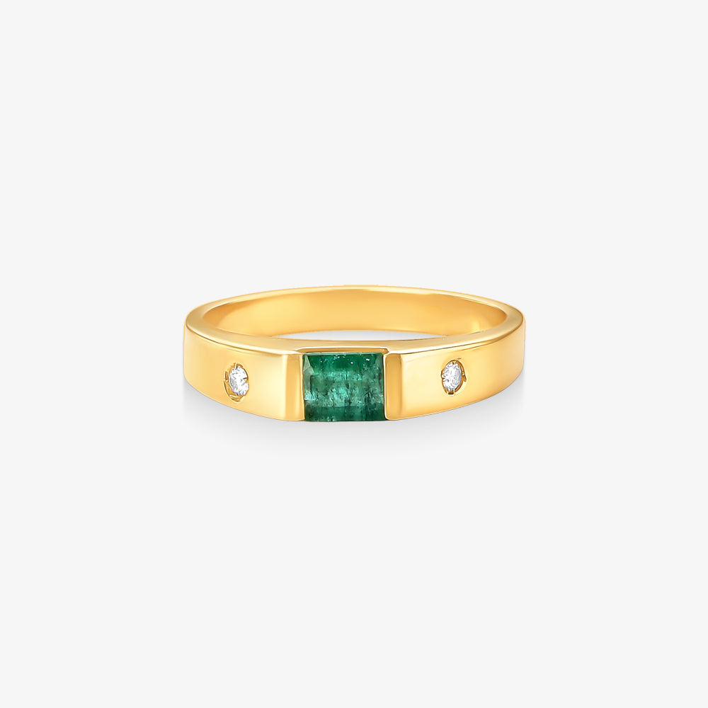 Anel Belle com Diamante e Esmeralda Natural em Ouro Amarelo 18K