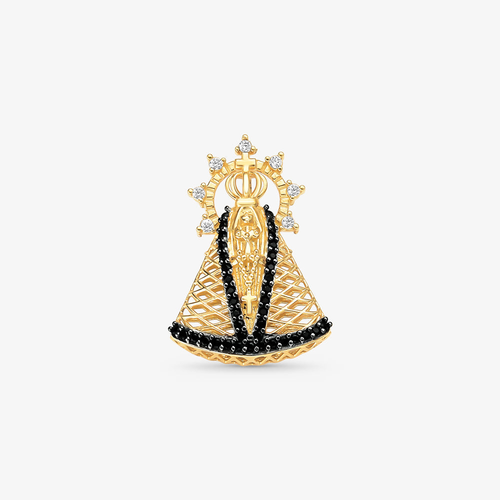 Pingente N.Sra Aparecida com Pedras em Ouro Amarelo 18K