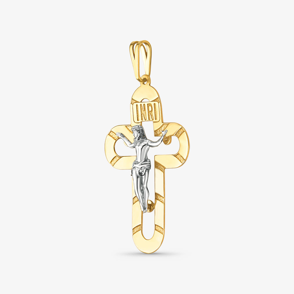 Pingente Cruz Vazada com Cristo em Ouro Branco 18K