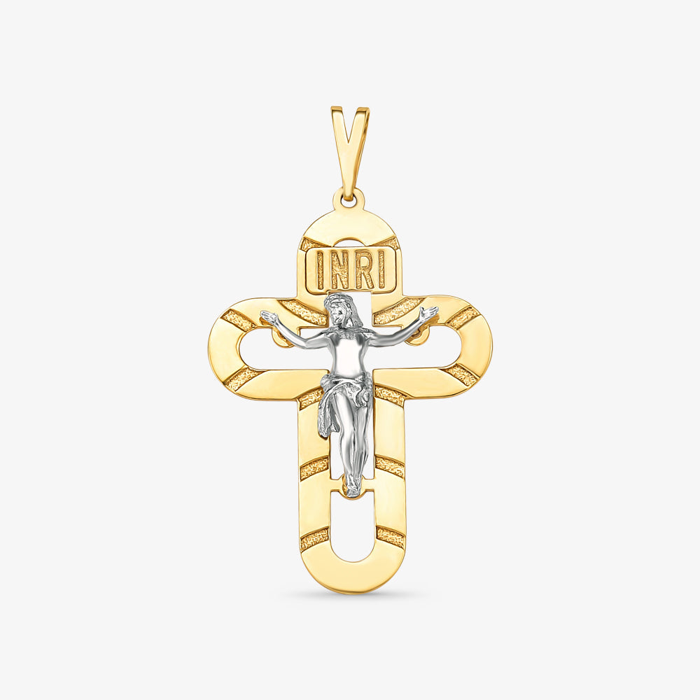 Pingente Cruz Vazada com Cristo em Ouro Branco 18K