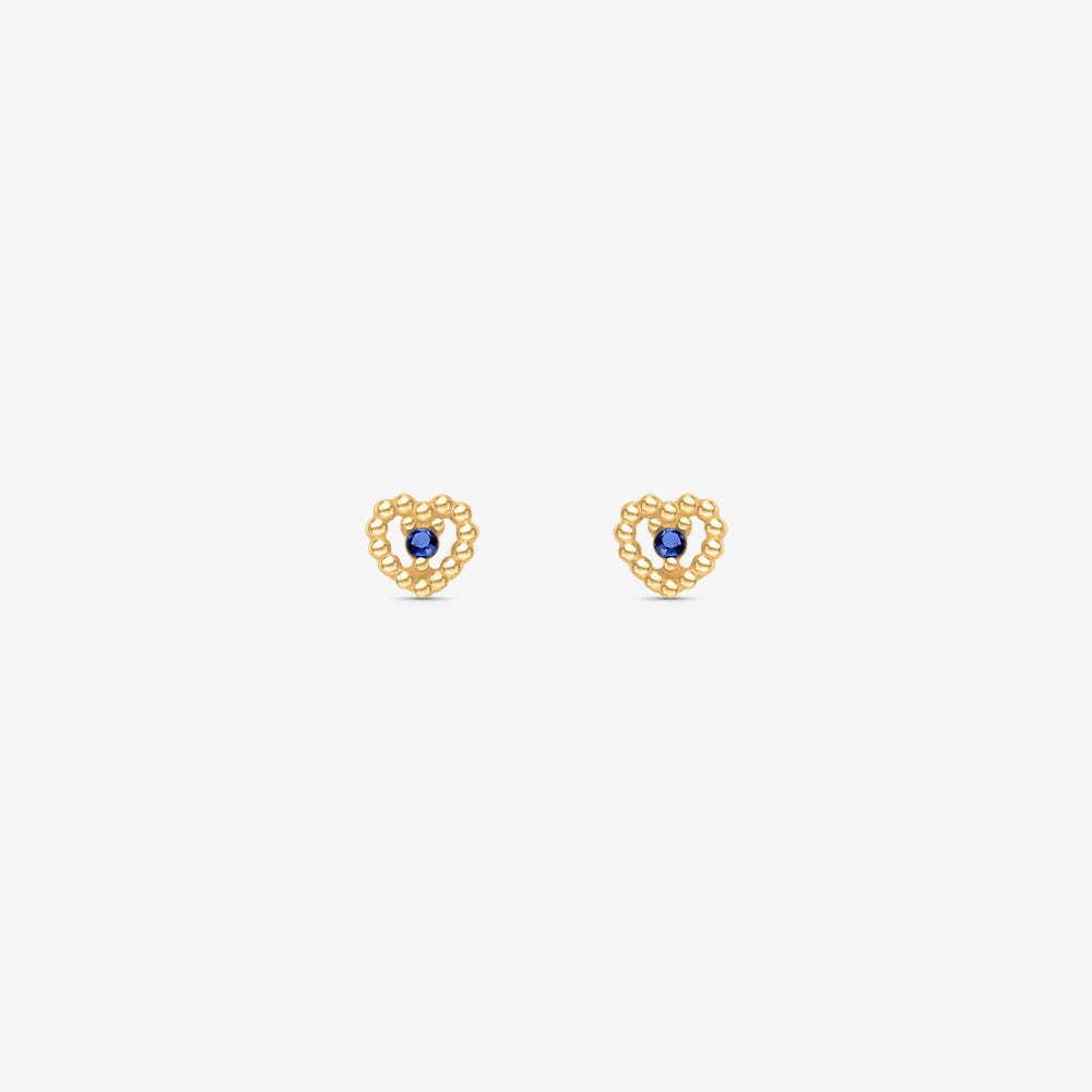 Brinco Baby Coração com Pedras Azul em Ouro Amarelo 18K