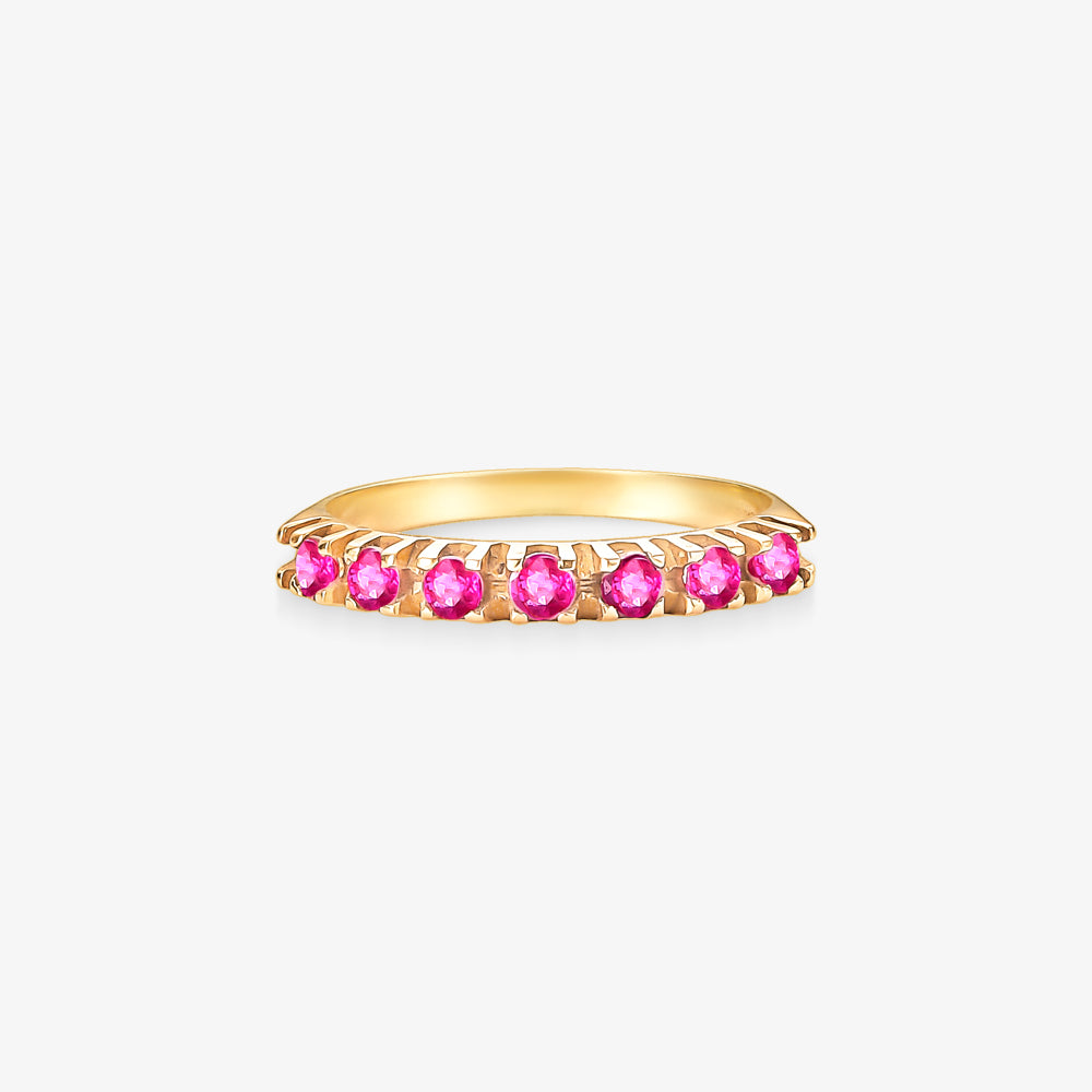 Anel Meia Aliança Belle com Rubis Naturais em Ouro Amarelo 18K