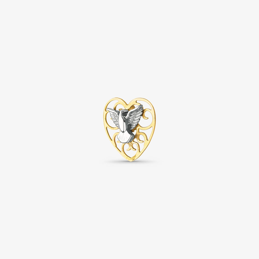 Pingente Coração Divino Espírito Santo em Ouro Amarelo 18K