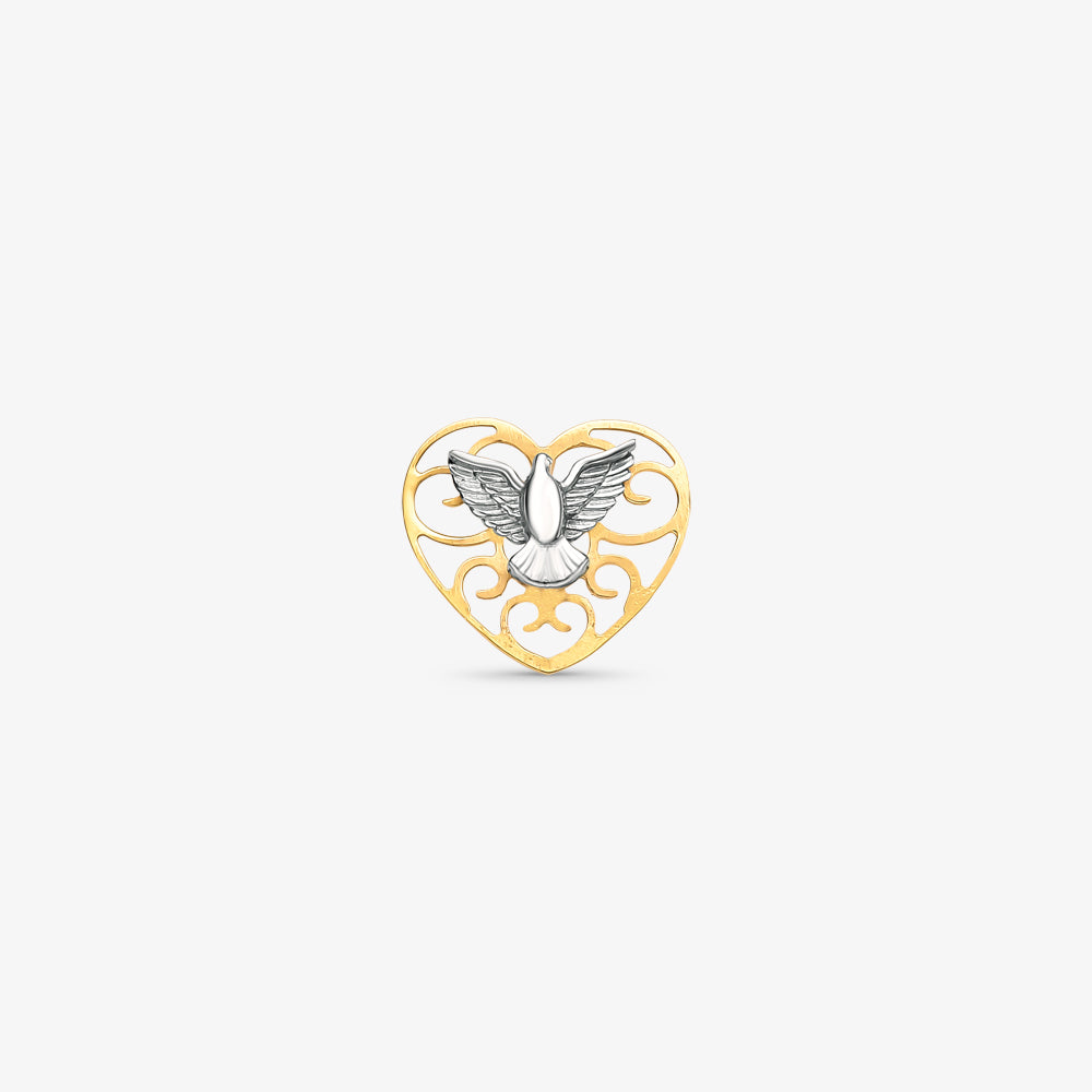 Pingente Coração Divino Espírito Santo em Ouro Amarelo 18K
