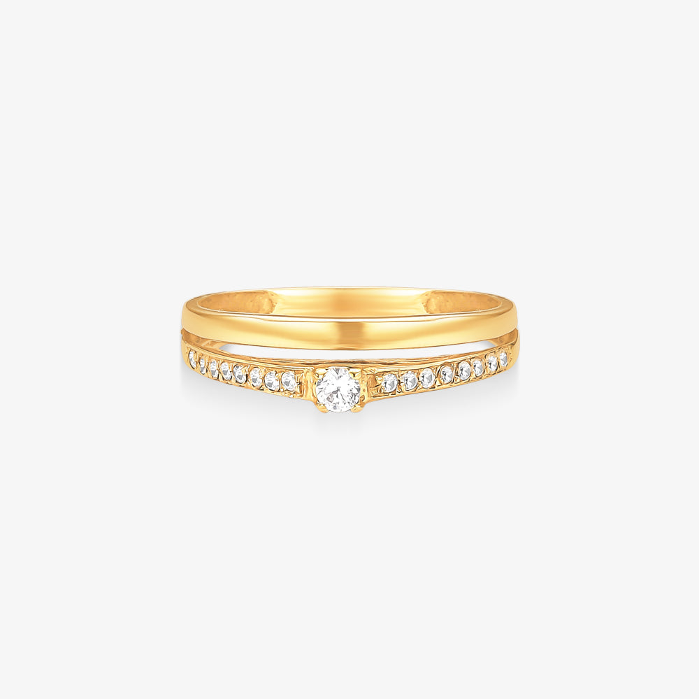 Anel Solitário Duplo Madri em Ouro Amarelo 18K