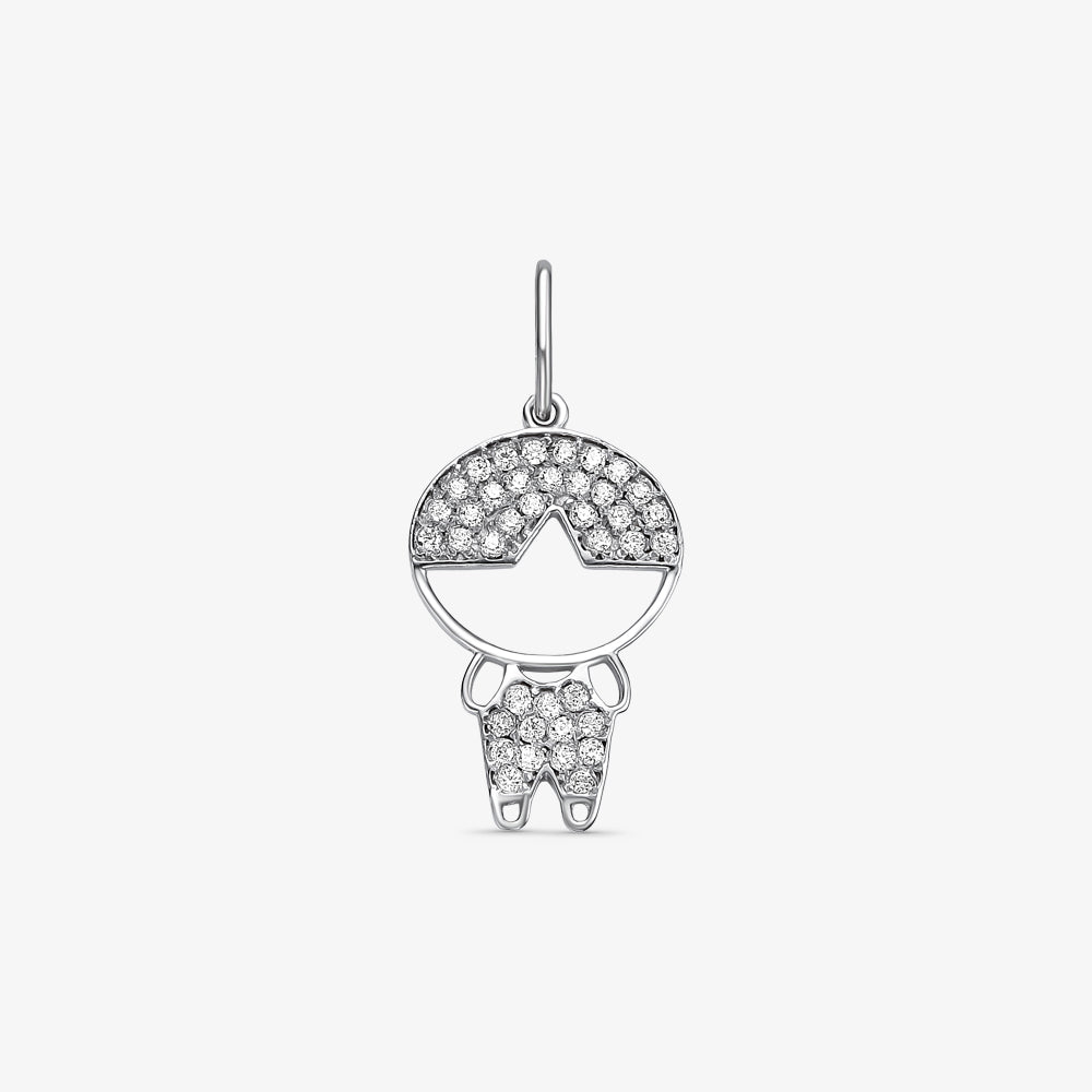 Pingente Menino com Pedras em Ouro Branco 18K