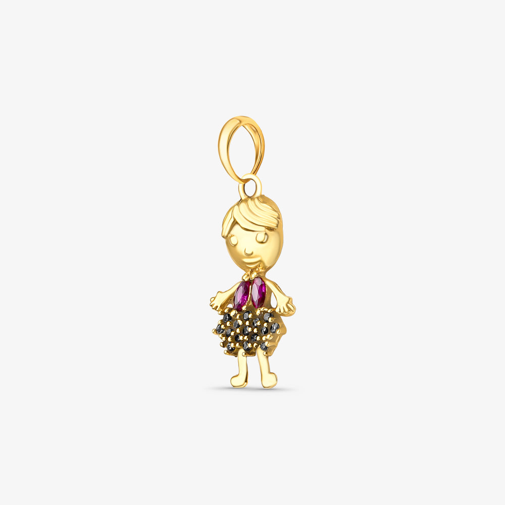 Pingente Menina Vestido com Pedras em Ouro Amarelo 18K