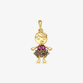 Pingente Menina Vestido com Pedras em Ouro Amarelo 18K