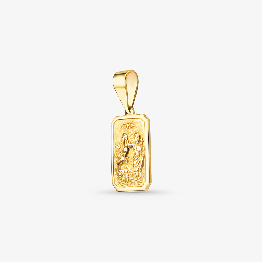 Pingente Medalha Retangular Batismo em Ouro Amarelo 18K