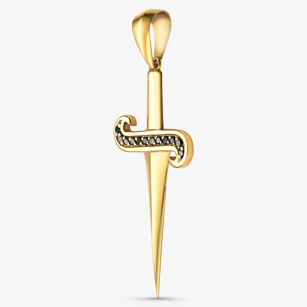 Pingente Espada 3D com Pedras em Ouro Amarelo 18K