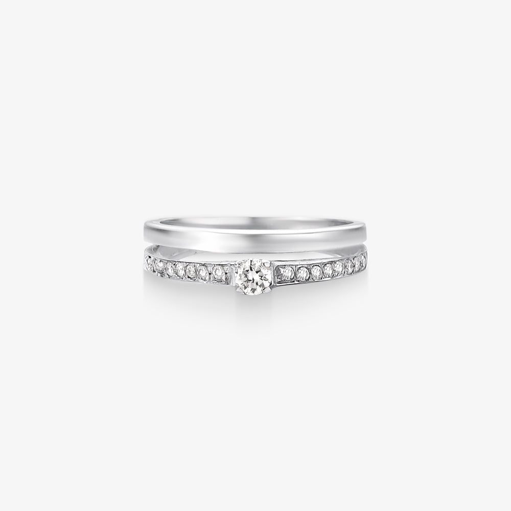 Anel Solitário Lótus com Diamantes em Ouro Branco 18K