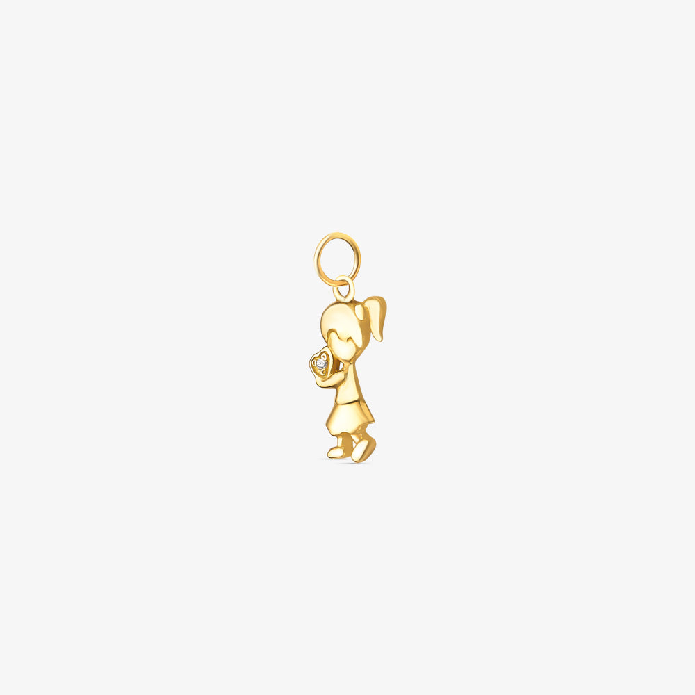 Pingente Menina Coração em Ouro Amarelo 18K