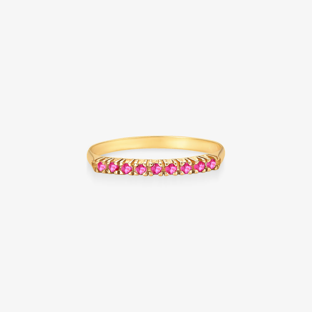 Anel Meia Aliança com Rubis Naturais em Ouro Amarelo 18K