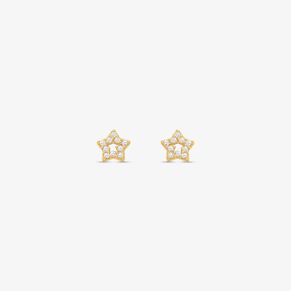Brinco Estrela Vazada com Pedras em Ouro Amarelo 18K