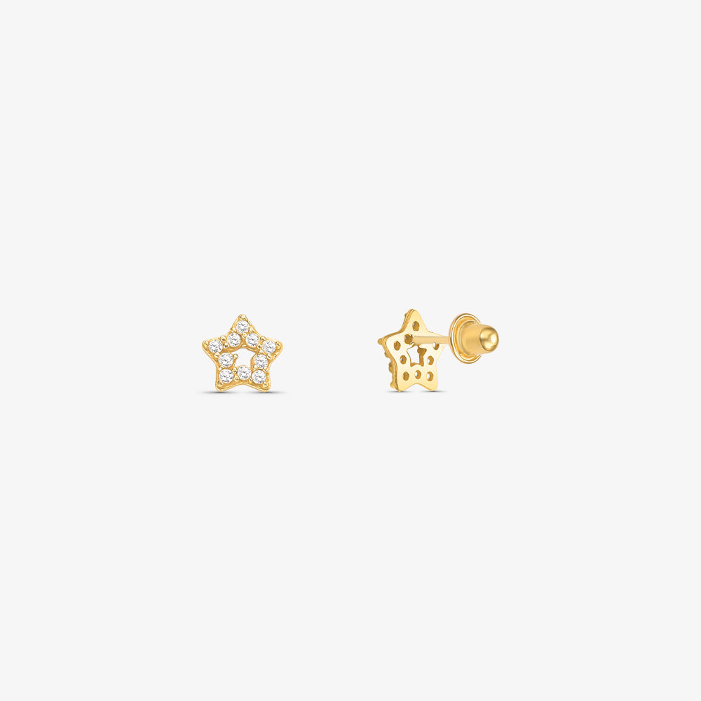 Brinco Estrela Vazada com Pedras em Ouro Amarelo 18K