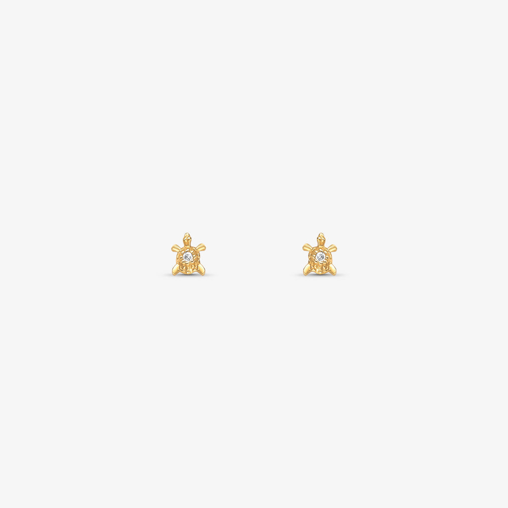 Brinco Infantil Tartaruga com Pedras em Ouro Amarelo 18K