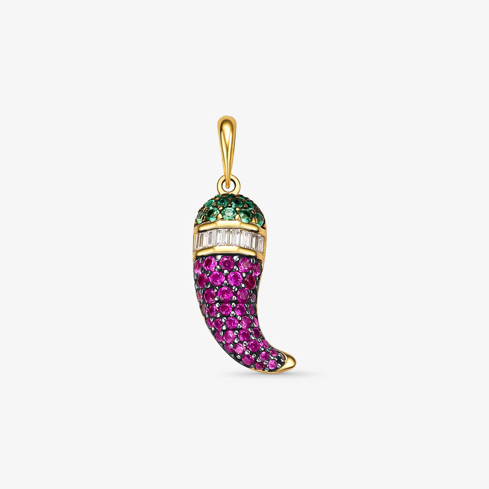 Pingente Pimenta com Pedras em Ouro Amarelo 18K