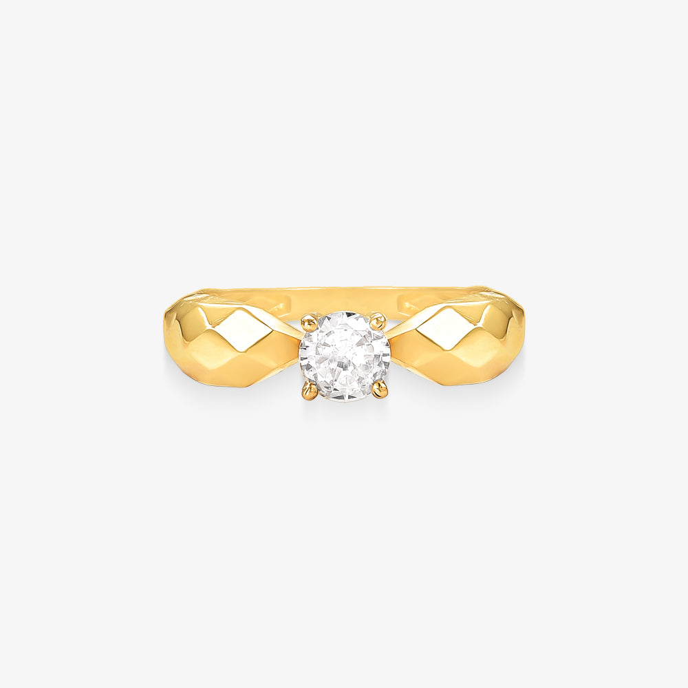 Anel Solitário Dourado Trabalhado em Ouro Amarelo 18K