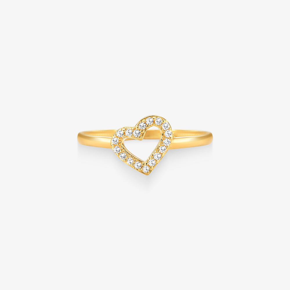 Anel Coração Vazado em Ouro Amarelo 18K