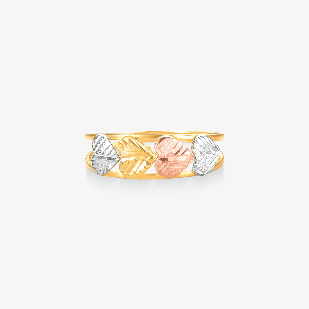 Anel Trio Coração Tricolor em Ouro Amarelo 18K