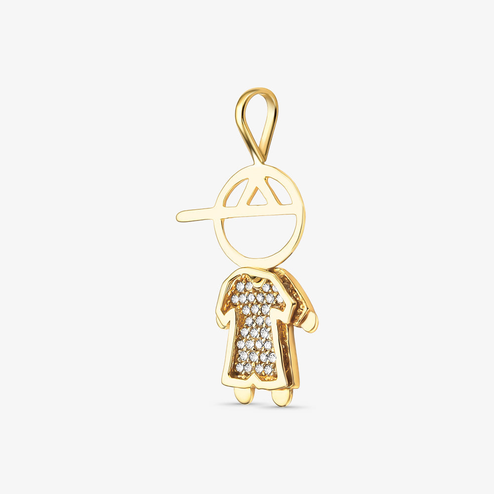 Pingente Menino de Boné com Pedras em Ouro Amarelo 18K