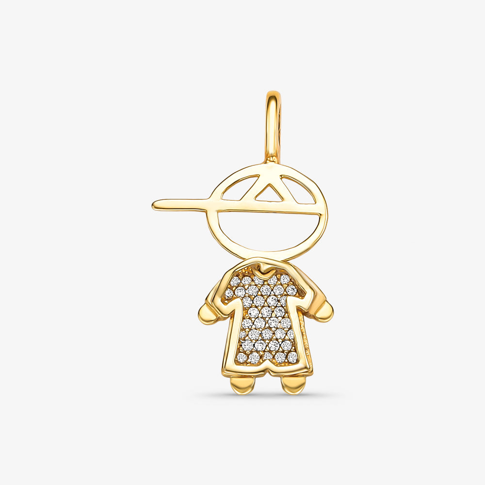 Pingente Menino de Boné com Pedras em Ouro Amarelo 18K