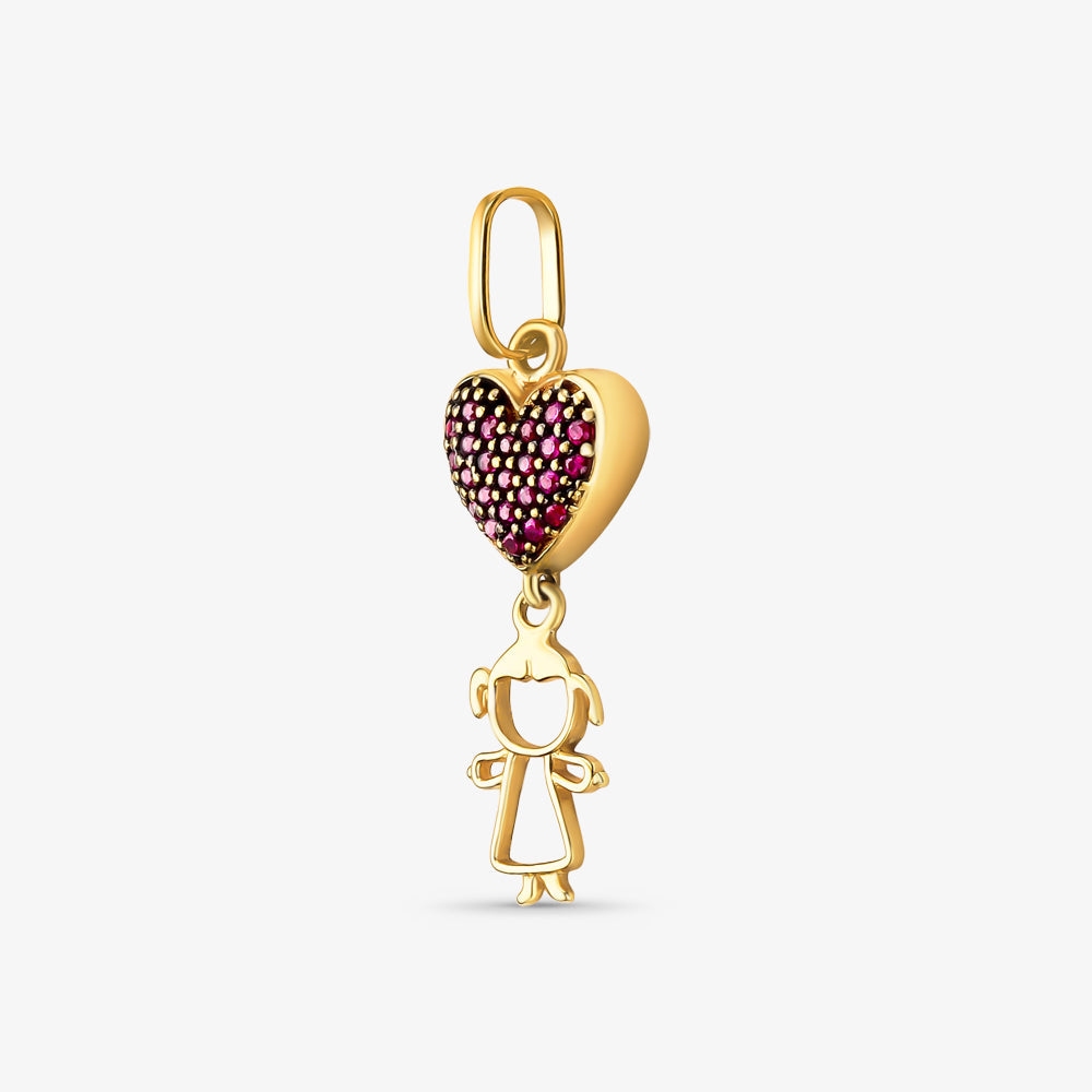 Pingente Menina com Coração com Pedras em Ouro Amarelo 18K