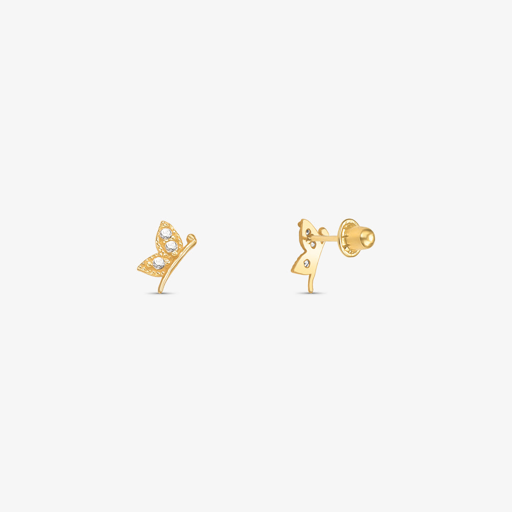 Brinco Baby Meia Borboleta com Pedras em Ouro Amarelo 18K