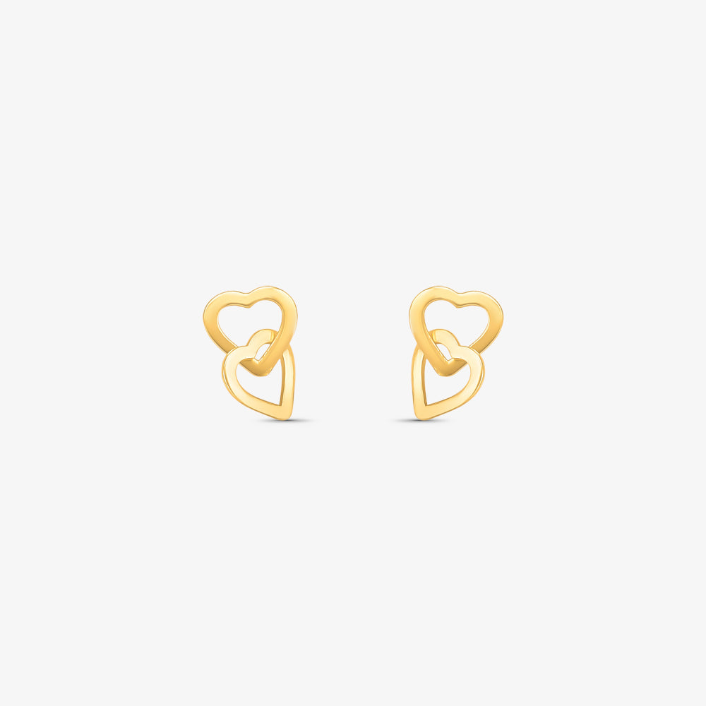 Brinco Fio Quadrado com Dois Corações Pendentes em Ouro Amarelo 18K