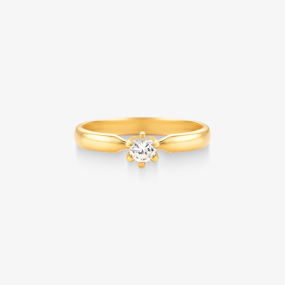 Anel Solitário Estrela com Diamante em Ouro Amarelo 18K