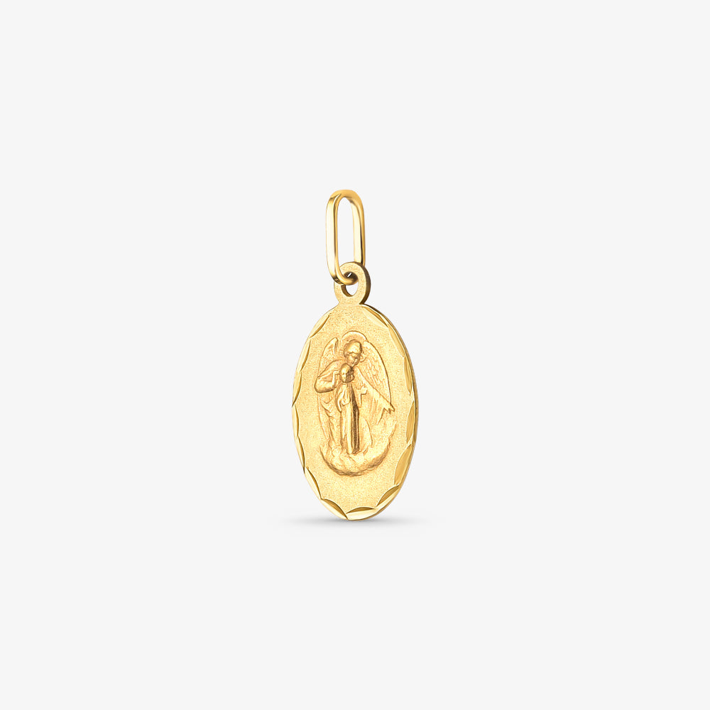Pingente Medalha Oval Anjo da Guarda em Ouro Amarelo 18K