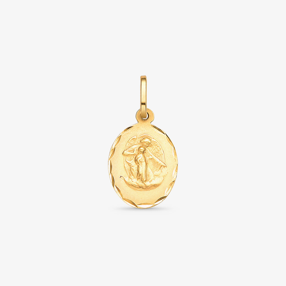 Pingente Medalha Oval Anjo da Guarda em Ouro Amarelo 18K