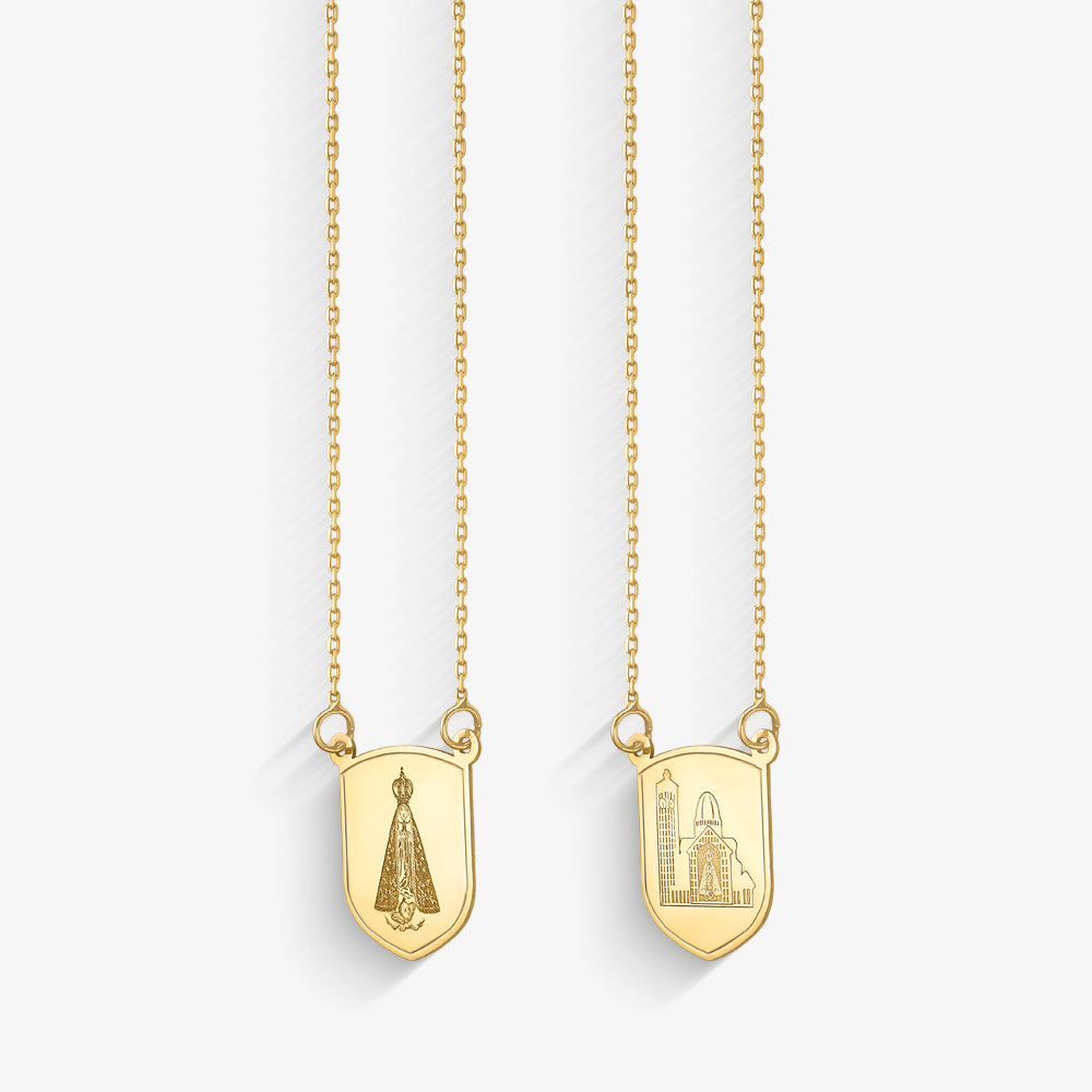 Escapulário N.Sra Aparecida Escudo P com 65cm Ouro Amarelo 18K