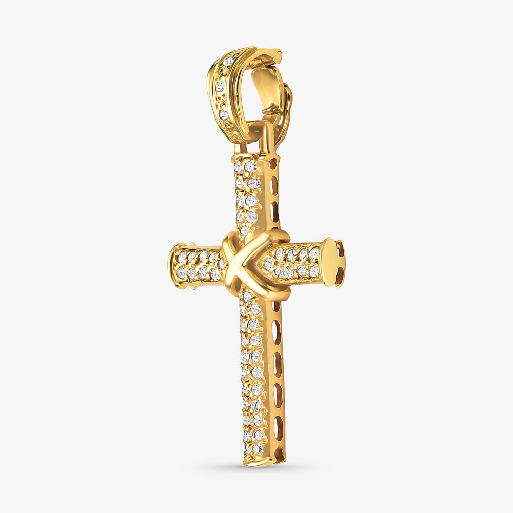 Pingente Cruz Fios com Diamantes em Ouro Amarelo 18K