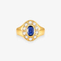 Anel Lótus com Safira Natural e Diamante em Ouro Amarelo 18K
