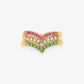 Anel MRV com Esmeraldas, Diamantes e Rubis Naturais em Ouro Amarelo 18K