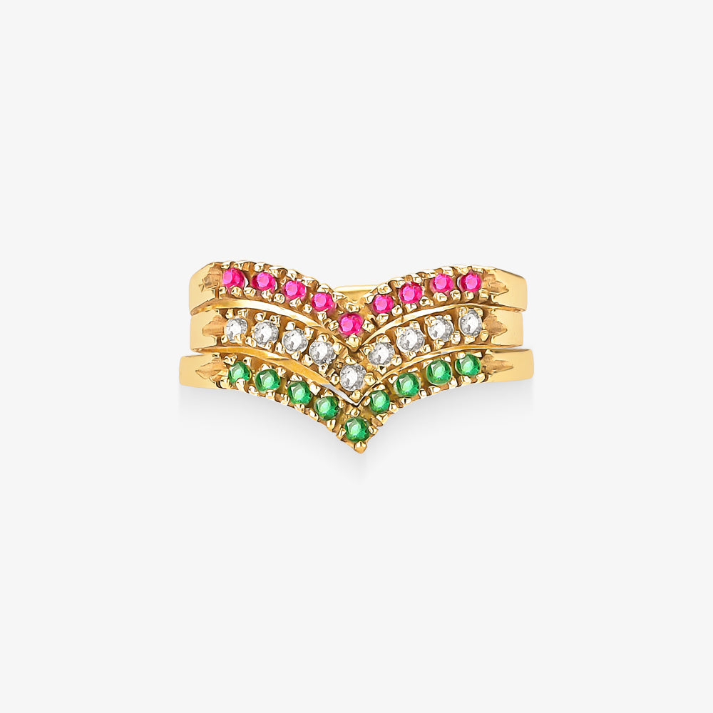 Anel MRV com Esmeraldas, Diamantes e Rubis Naturais em Ouro Amarelo 18K