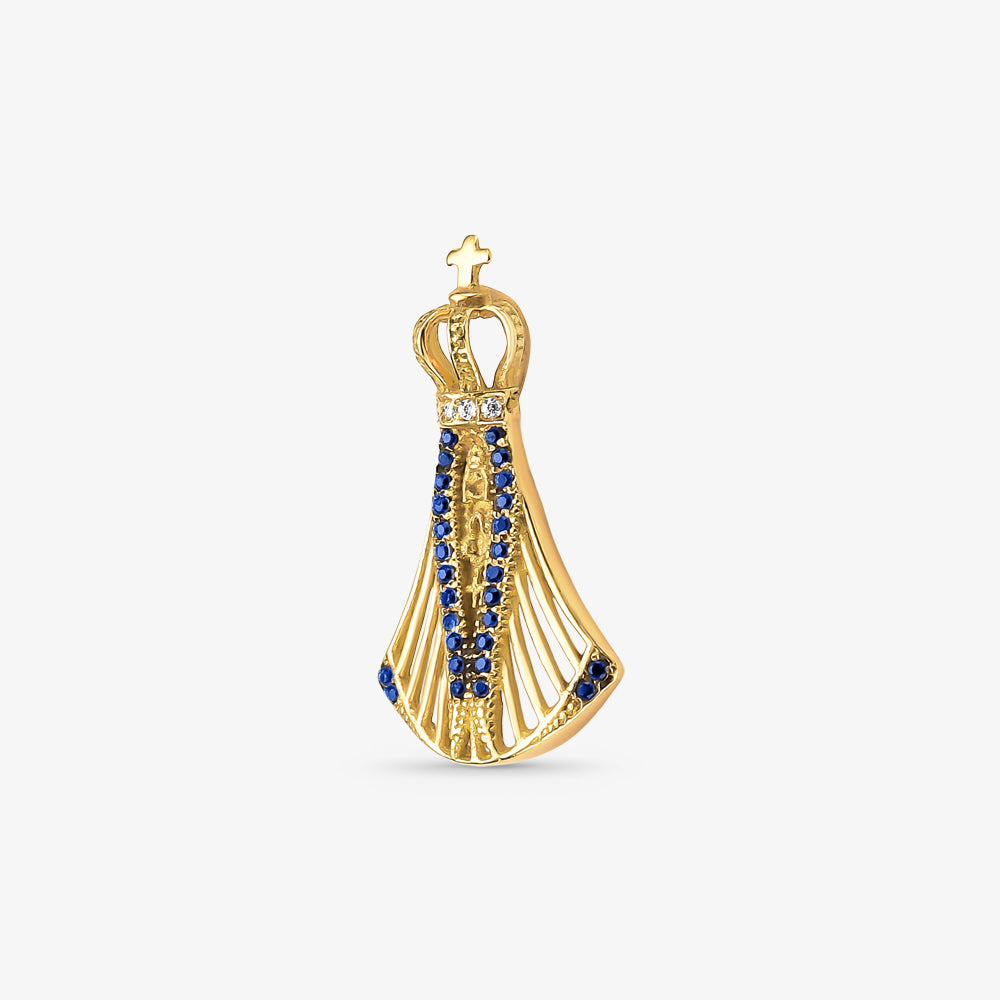Pingente N.Sra Aparecida com Pedras em Ouro Amarelo 18K