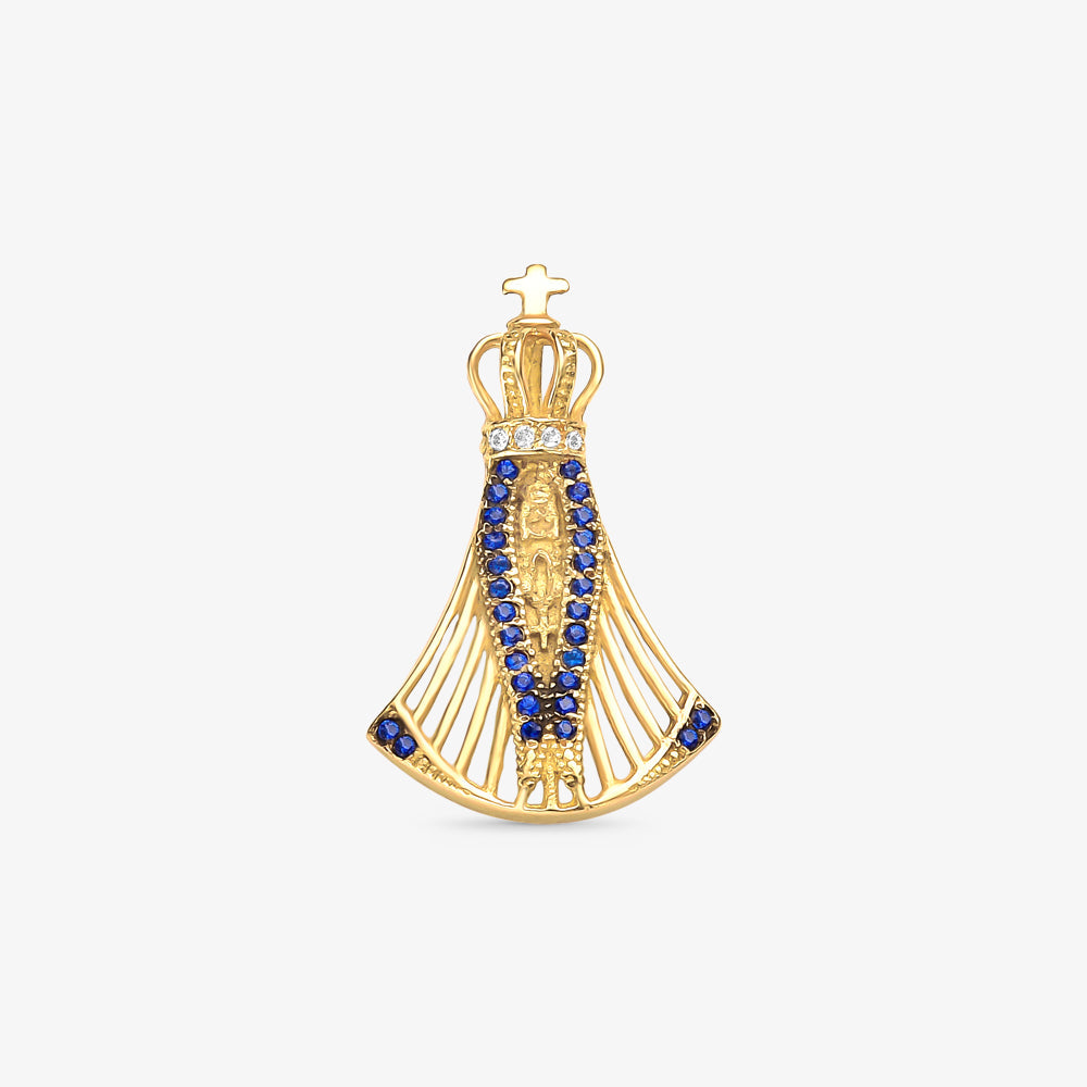 Pingente N.Sra Aparecida com Pedras em Ouro Amarelo 18K